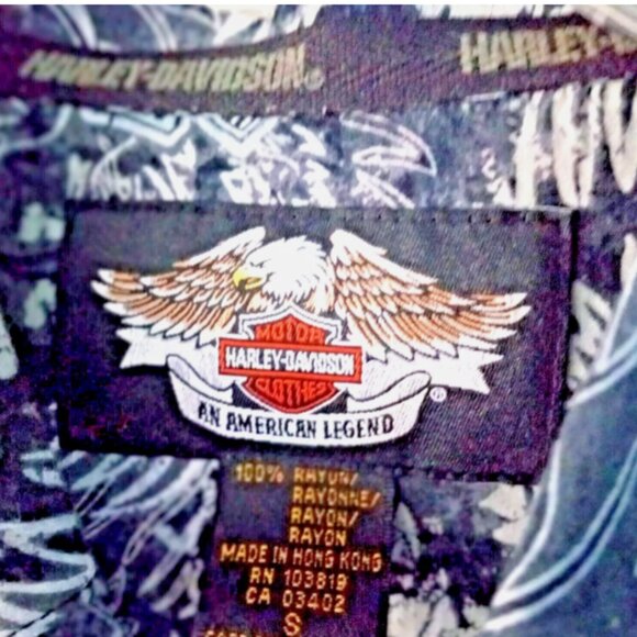 Harley-Davidson Hawaiian Shirt Men’s Size S Black Motorcycle Tropical Button Up - Picture 4 of 11